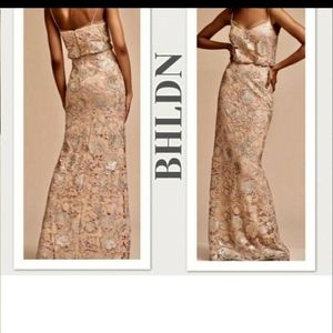 Bhldn Adrianna Papell Kylie Pink Silver Floral Dress/Gown